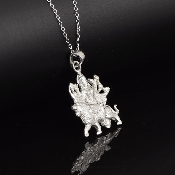 Durga Mata Pendant Divine Warrior Goddess Design - Sterling Silver