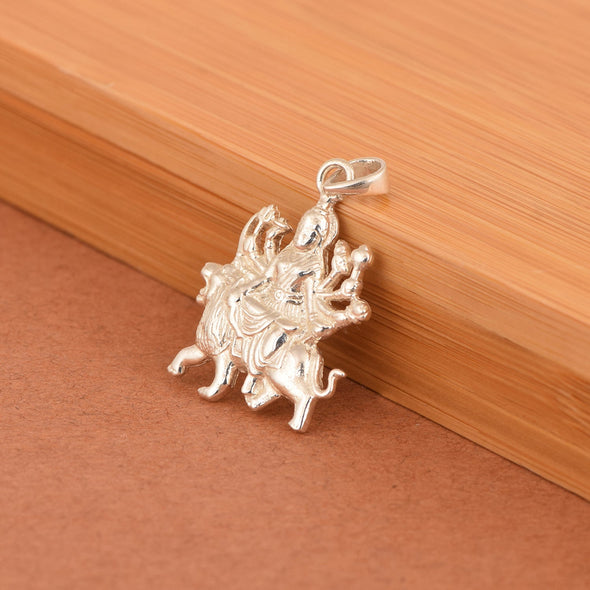 Durga Mata Pendant Divine Warrior Goddess Design - Sterling Silver