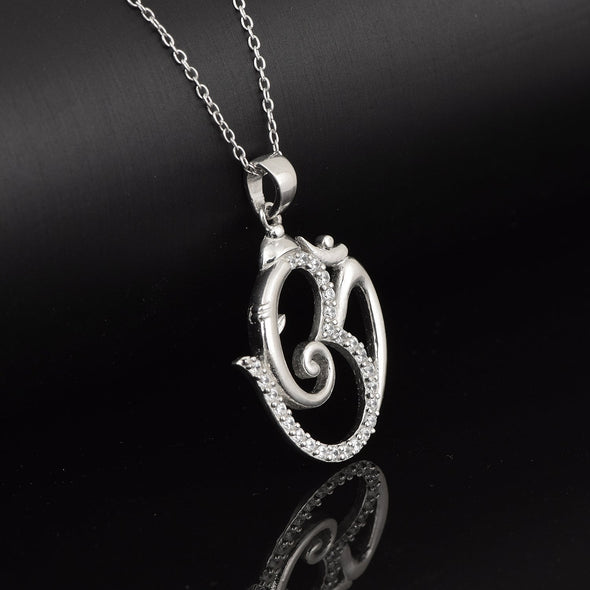 White CZ Om Pendant Spiritual Symbol Design - Sterling Silver