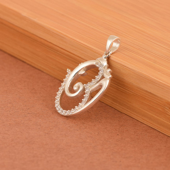 White CZ Om Pendant Spiritual Symbol Design - Sterling Silver