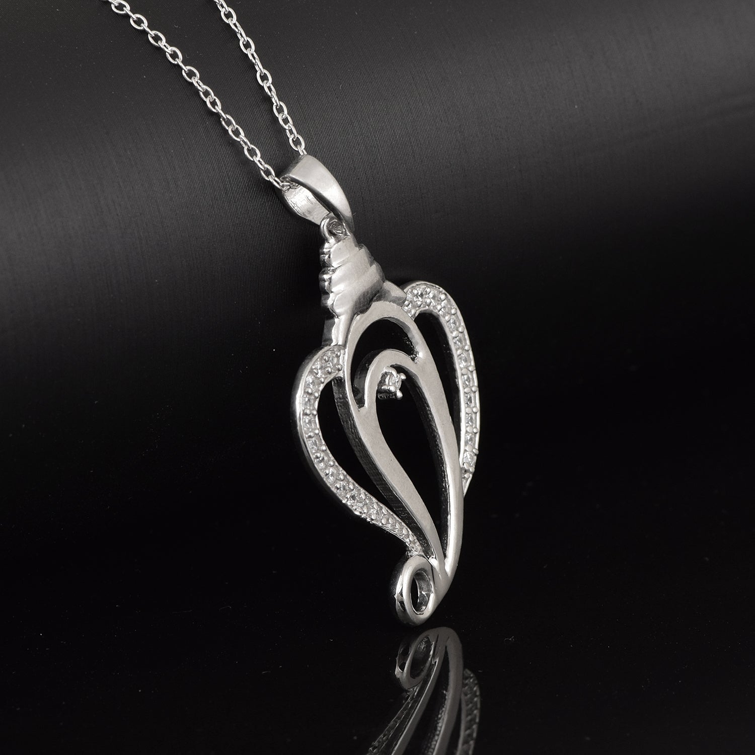 Ganesha Pendant Elegant CZ Outline Design - Sterling Silver