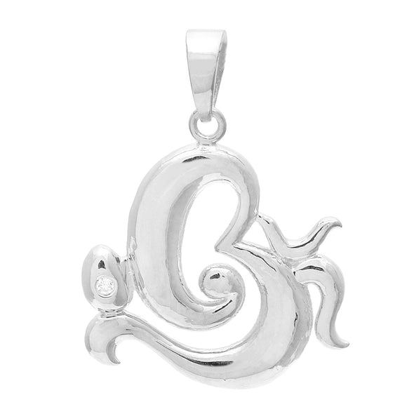 White CZ Om Pendant - Sterling Silver