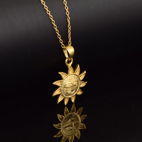 Sun Face Pendant - Sterling Silver