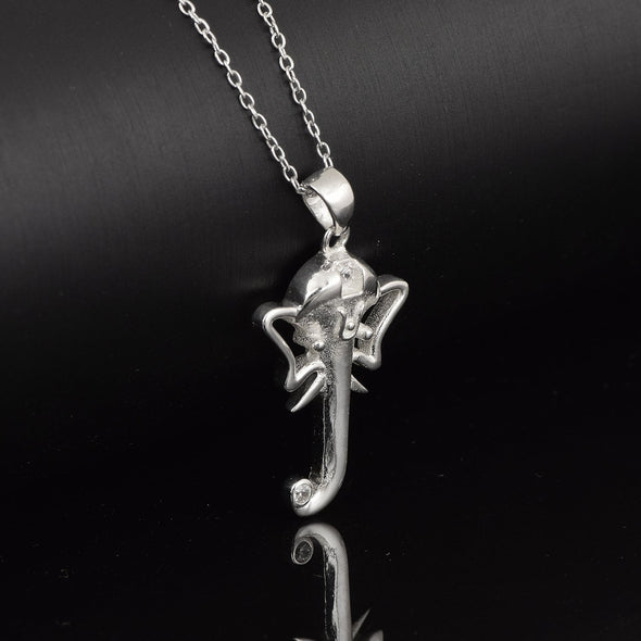 White CZ Ganesha Pendant - Sterling Silver