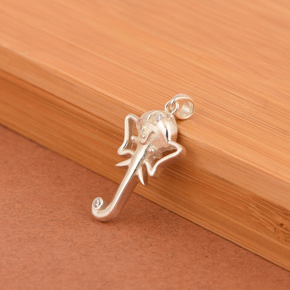 White CZ Ganesha Pendant - Sterling Silver