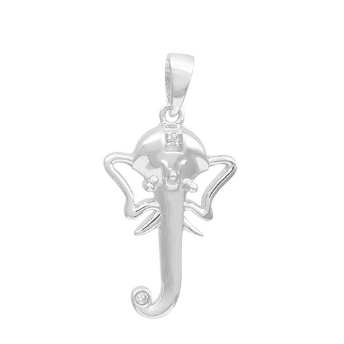 White CZ Ganesha Pendant - Sterling Silver