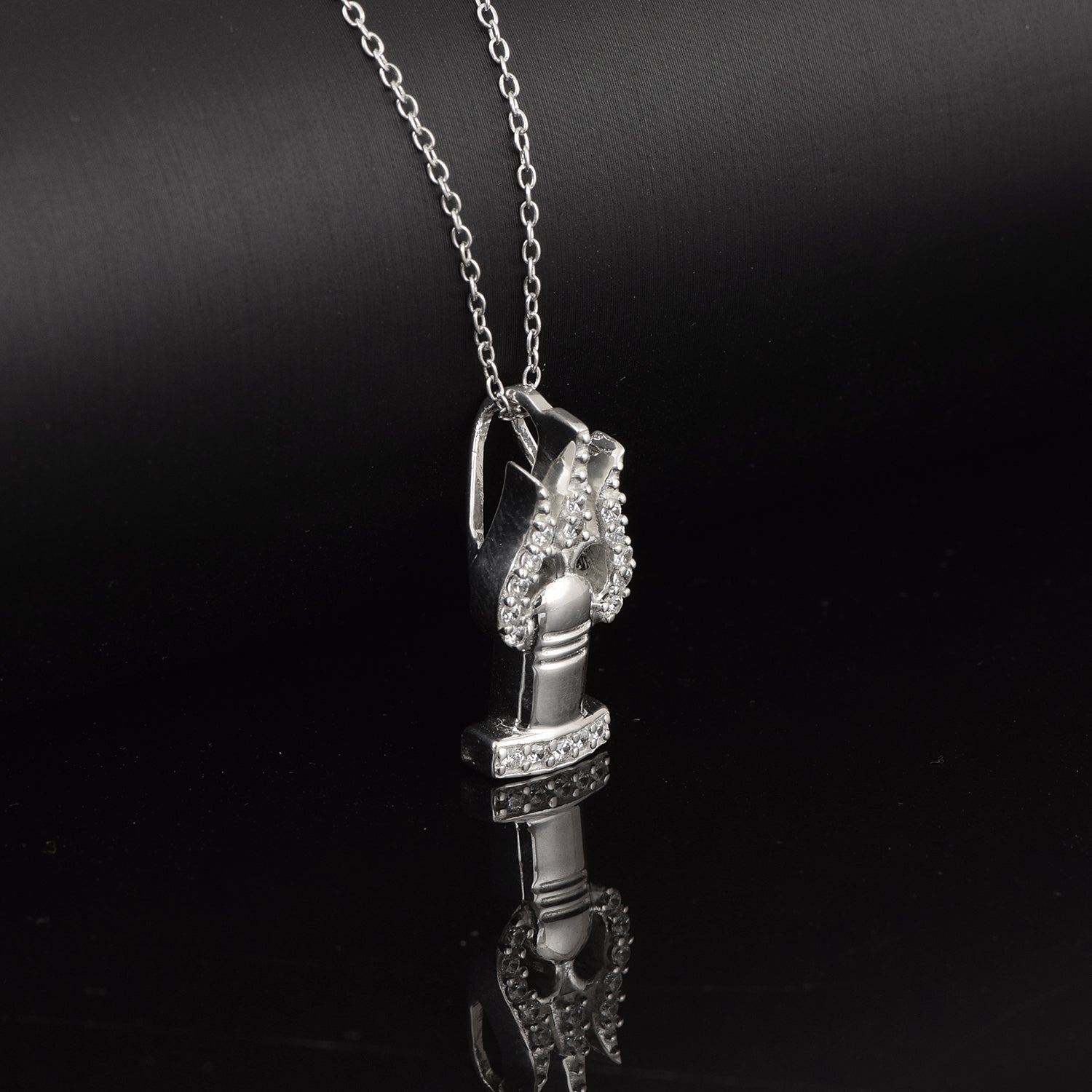 White CZ Shivling Trishul Pendant - Sterling Silver