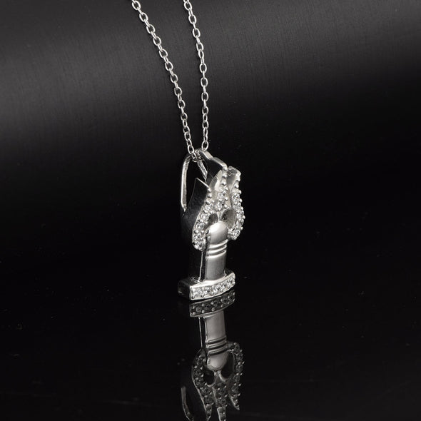 White CZ Shivling Trishul Pendant - Sterling Silver