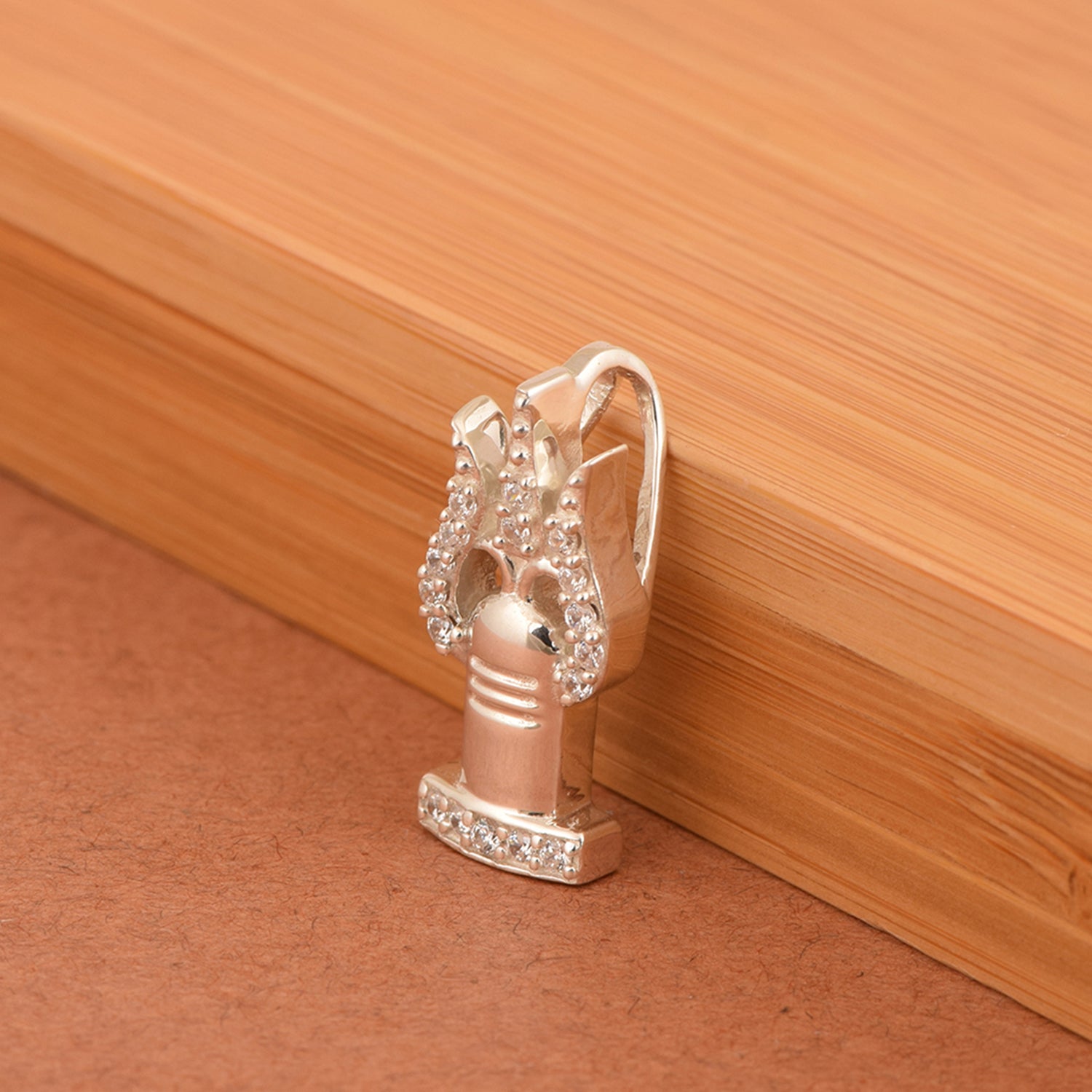 White CZ Shivling Trishul Pendant - Sterling Silver
