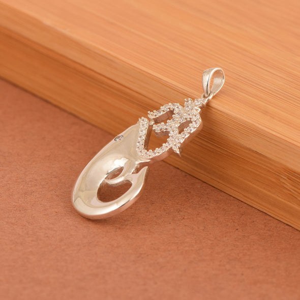 White CZ Om Dolphin Pendant - Sterling Silver