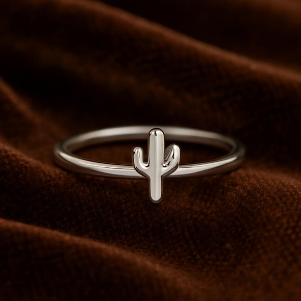 Minimalist Nature-Inspired Cactus Band Ring – Sterling Silver
