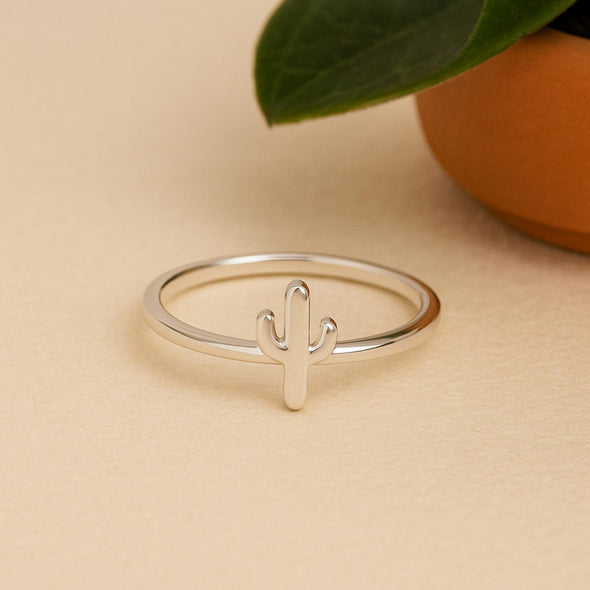 Minimalist Nature-Inspired Cactus Band Ring – Sterling Silver