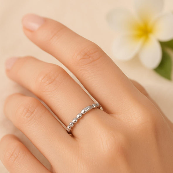 Textured Modern Elongated Bead Band Ring - Sterling Silver