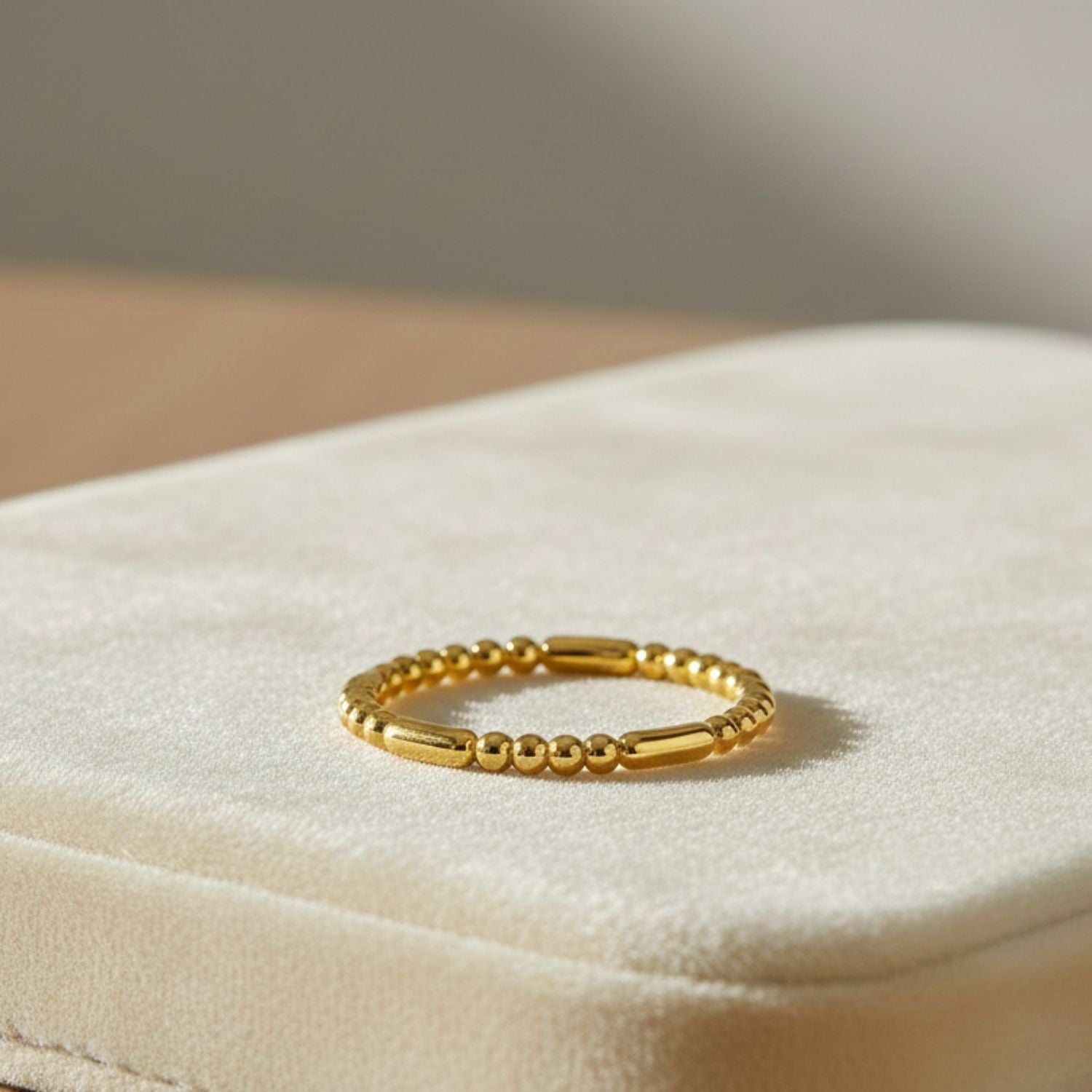 Textured Modern Elongated Bead Band Ring - Sterling Silver