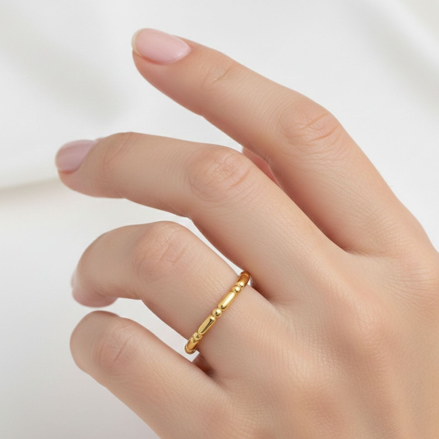 Textured Modern Elongated Bead Band Ring - Sterling Silver