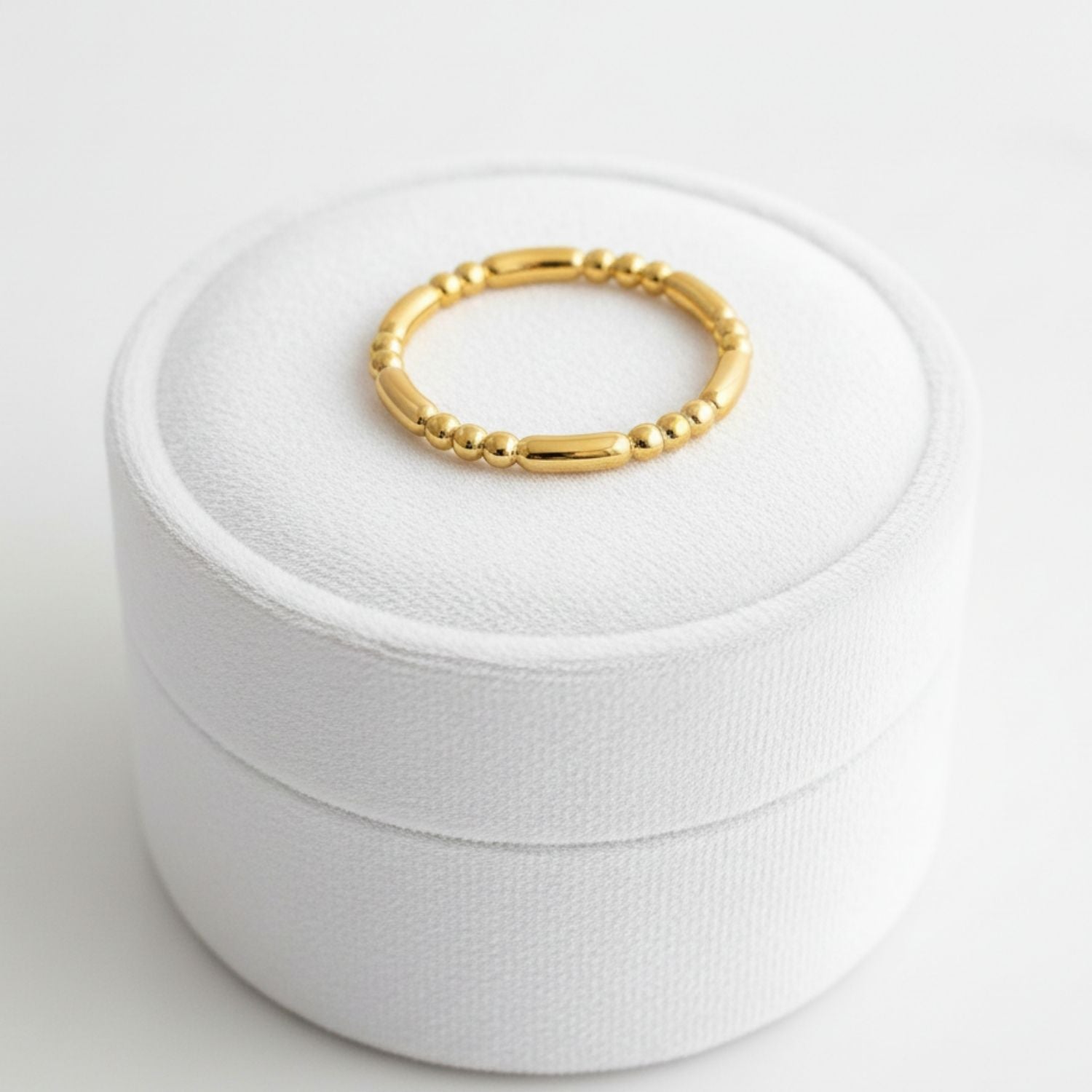 Textured Modern Elongated Bead Band Ring - Sterling Silver