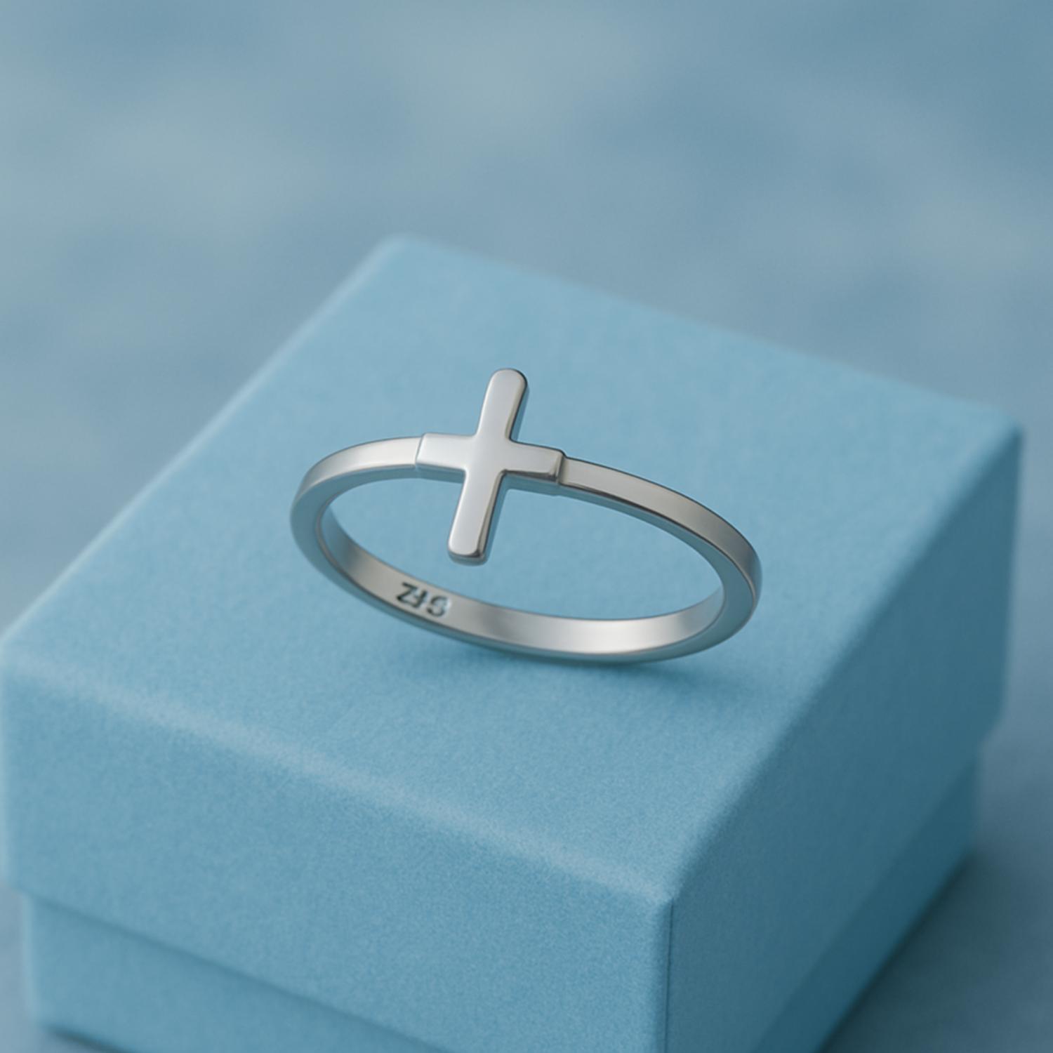 Minimalist Cross Ring - Sterling Silver