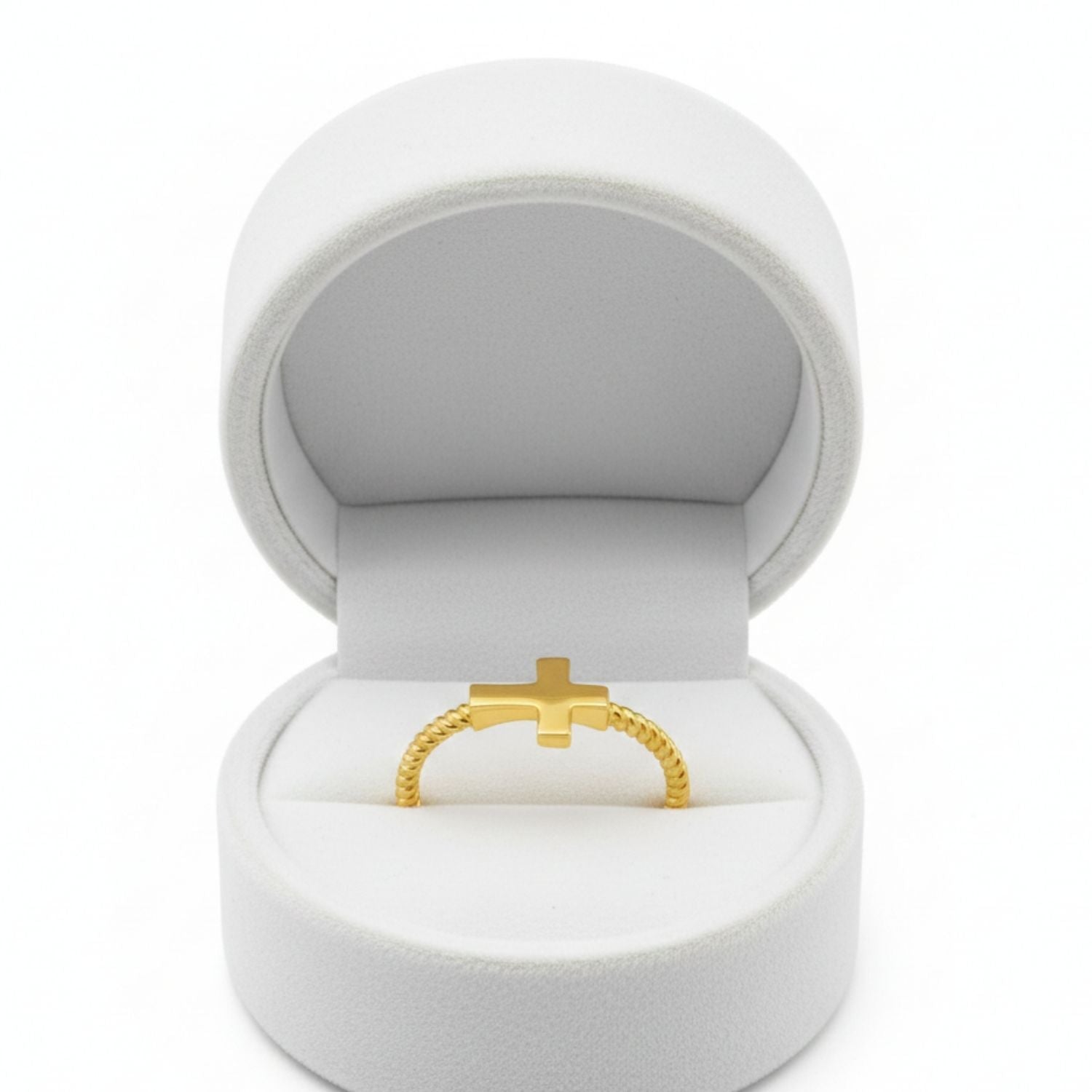 Twisted Rope Band Cross Ring - Sterling Silver