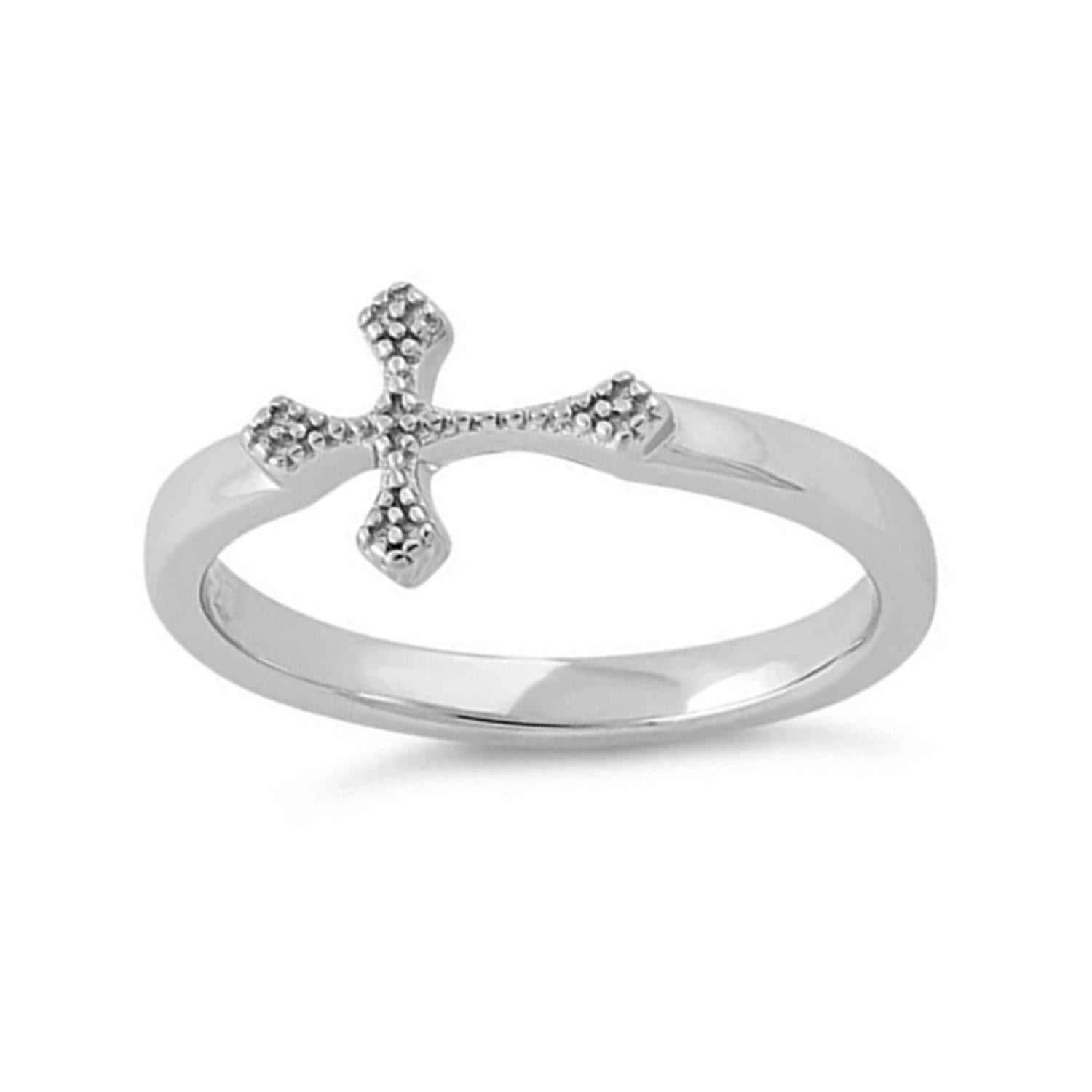 Textured Cross Ring - Sterling Silver