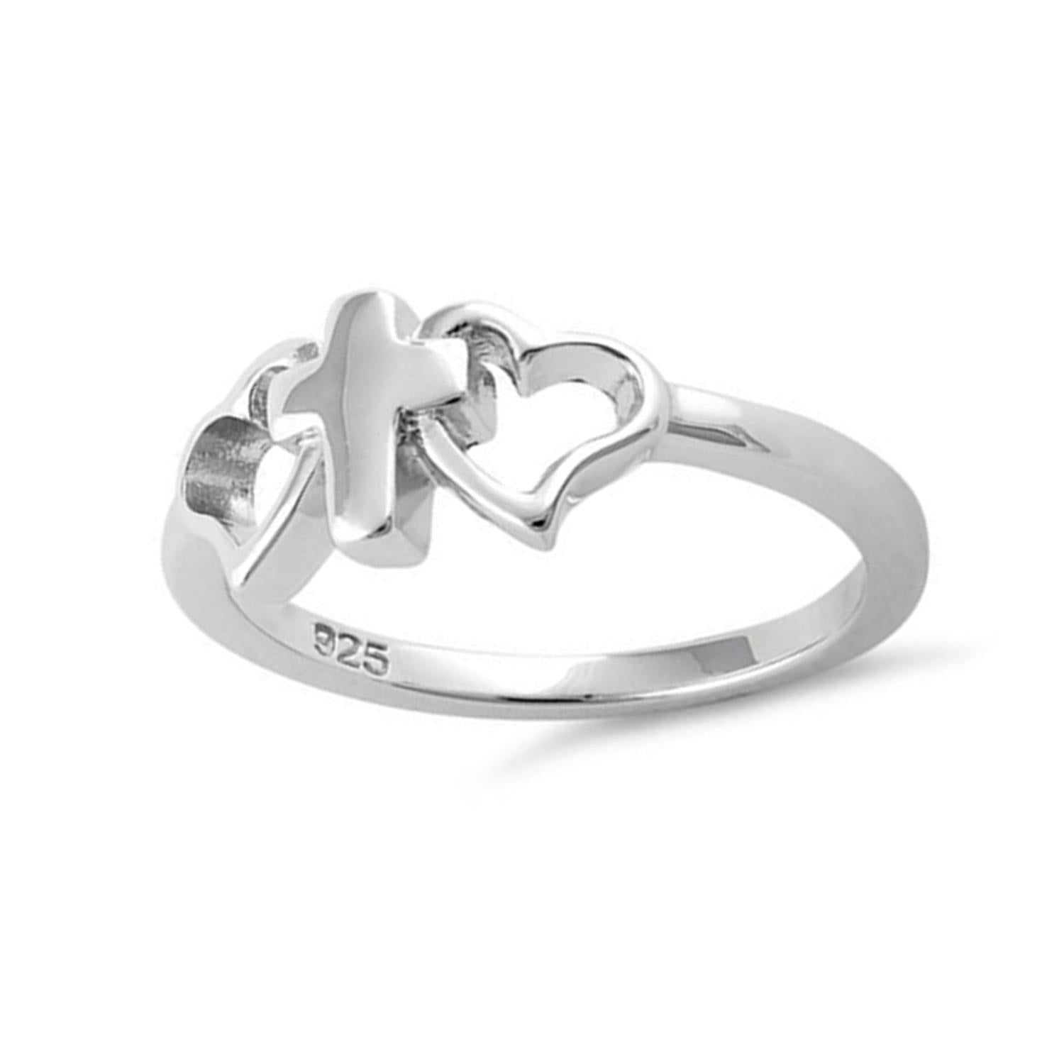 Cross & Heart Ring - Sterling Silver