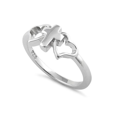 Cross & Heart Ring - Sterling Silver
