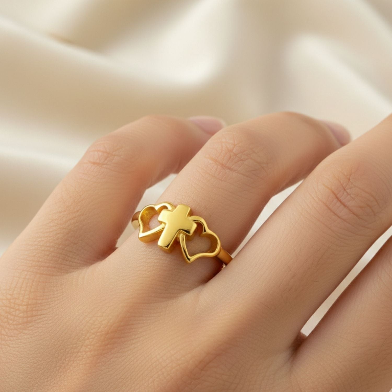 Cross & Heart Ring - Sterling Silver