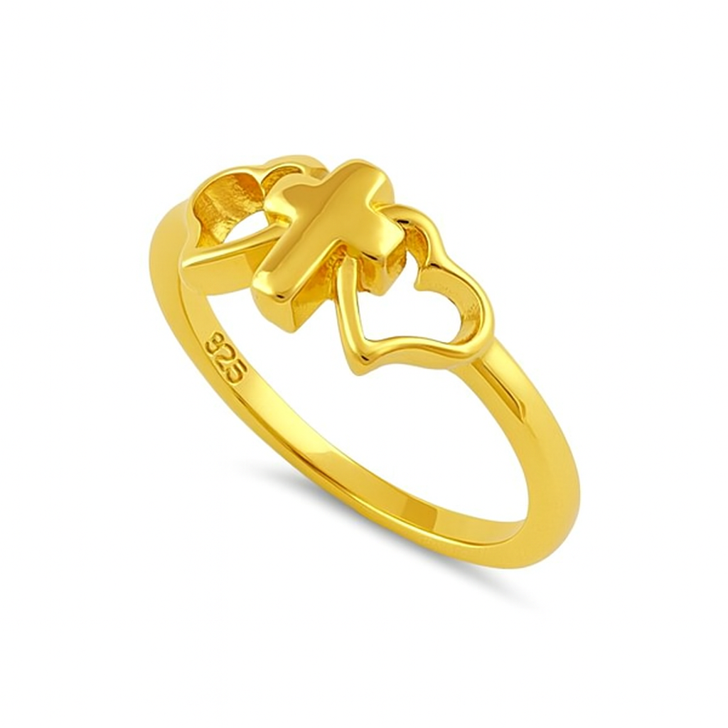 Cross & Heart Ring - Sterling Silver