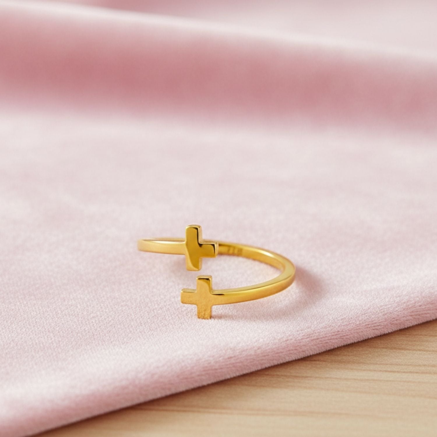 Double Cross Open Adjustable Ring - Sterling Silver