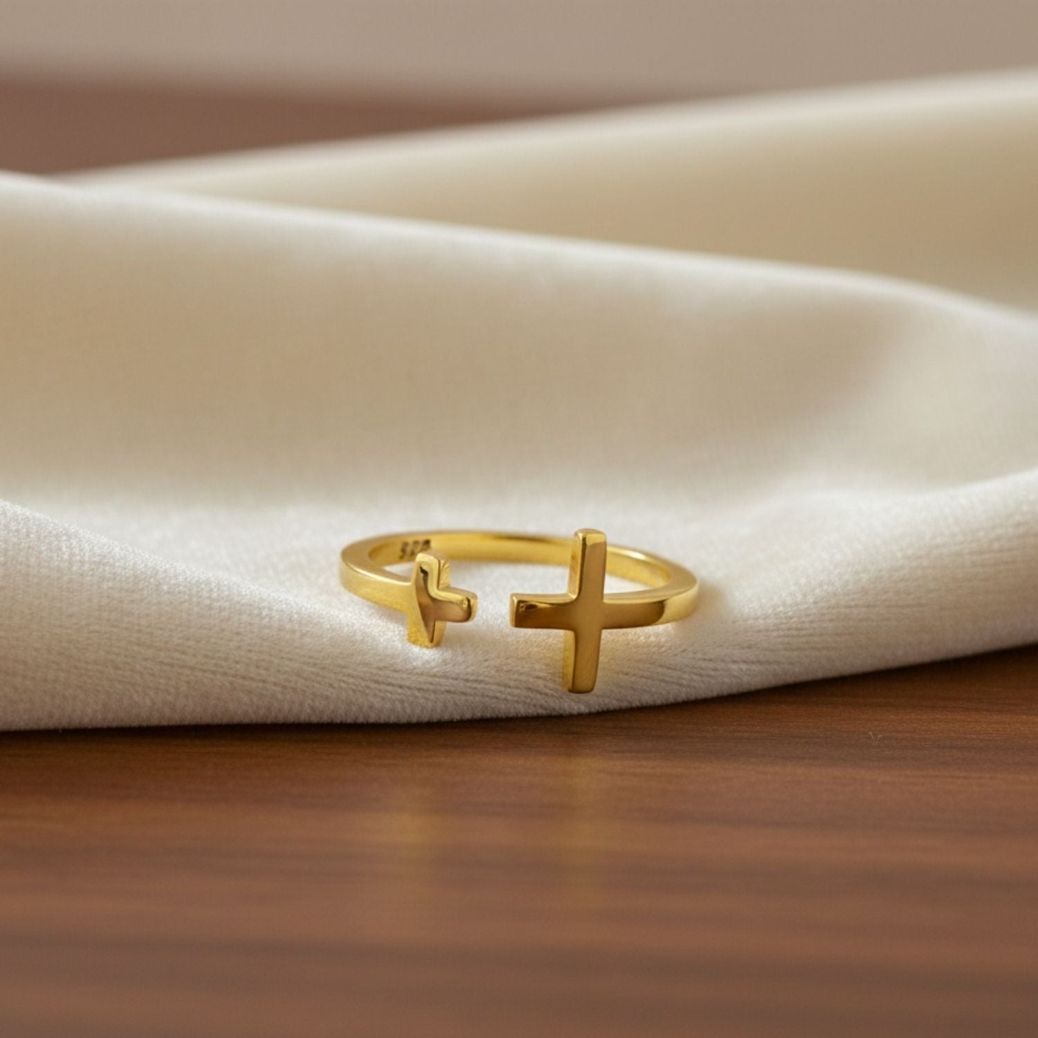 Double Cross Open Band Adjustable Ring - Sterling Silver