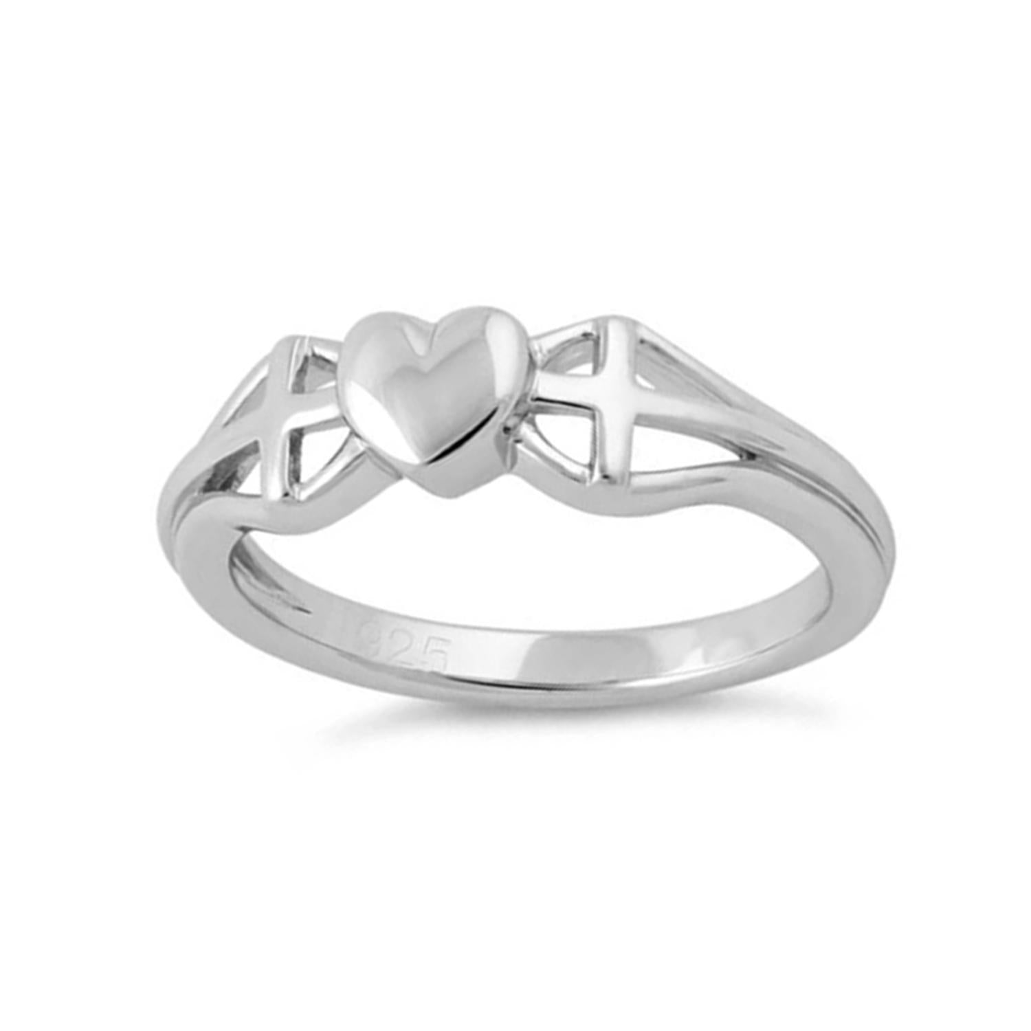 Cross and Heart Ring - Sterling Silver