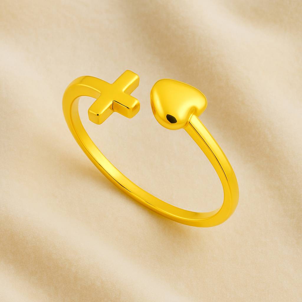 Cross and Heart Open Adjustable Ring - Sterling Silver