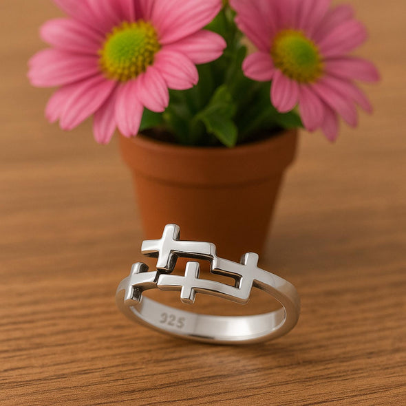 Double Cross Puzzle Ring - Sterling Silver