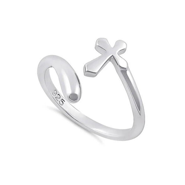 Open Cross Adjustable Ring - Sterling Silver