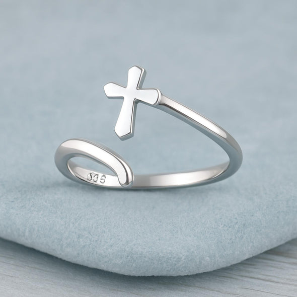 Open Cross Adjustable Ring - Sterling Silver