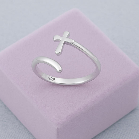 Open Cross Adjustable Ring - Sterling Silver