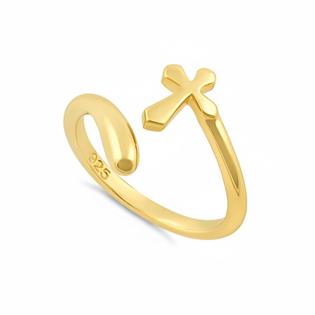 Open Cross Adjustable Ring - Sterling Silver