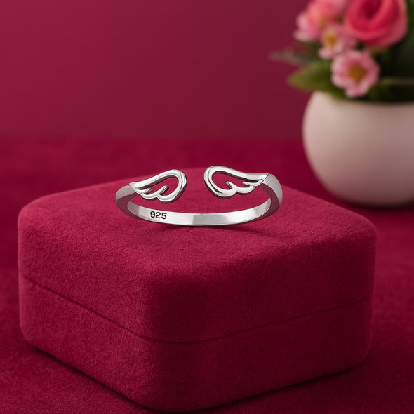 Open Angel Wing Adjustable Ring - Sterling Silver