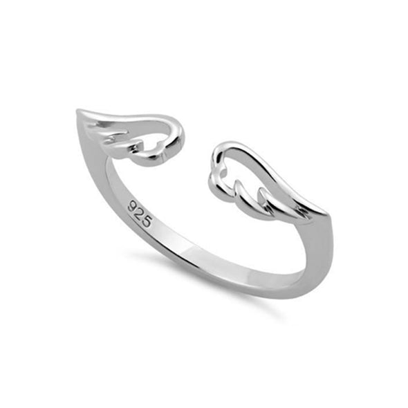 Open Angel Wing Adjustable Ring - Sterling Silver