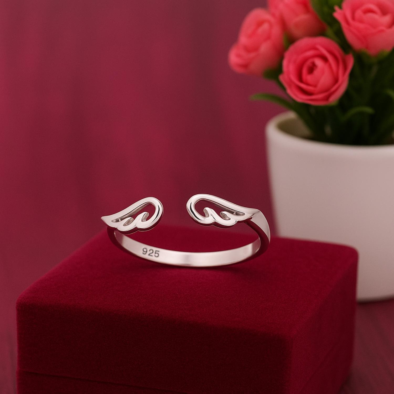 Open Angel Wing Adjustable Ring - Sterling Silver