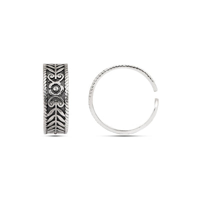 Floral Chevron Oxidized Toe Ring - Sterling Silver
