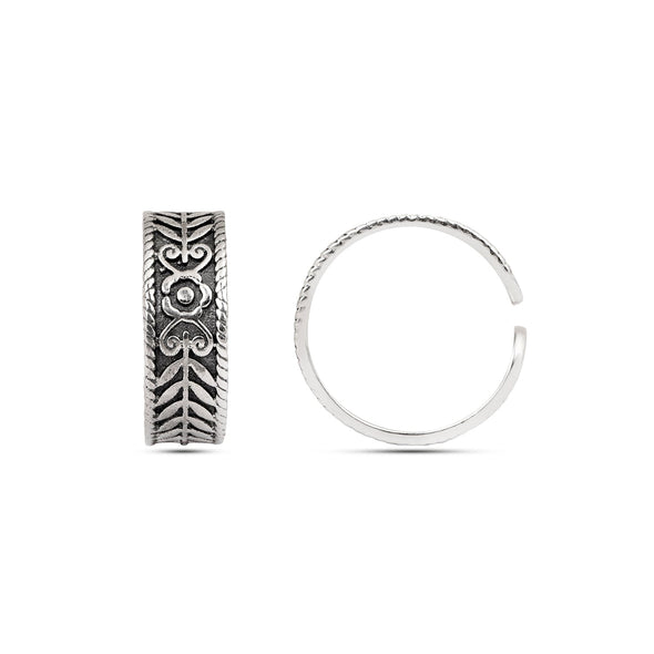 Floral Chevron Oxidized Toe Ring - Sterling Silver