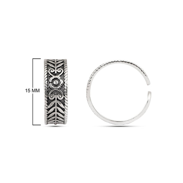 Floral Chevron Oxidized Toe Ring - Sterling Silver