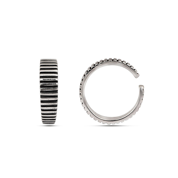 Striped Oxidized Toe Ring - Sterling Silver