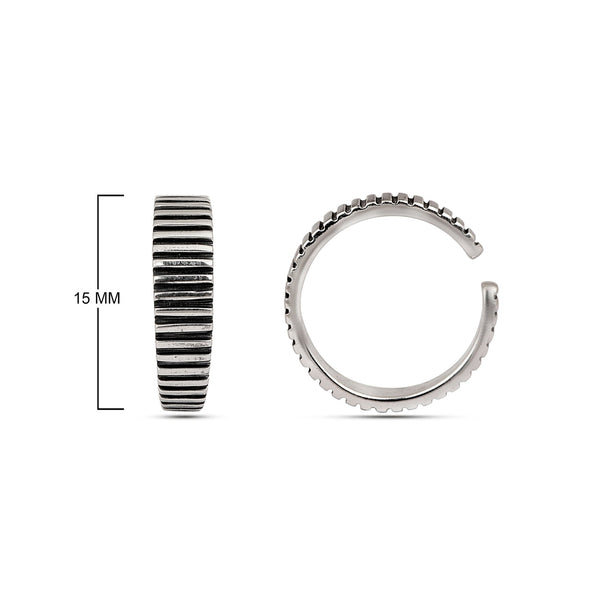 Striped Oxidized Toe Ring - Sterling Silver