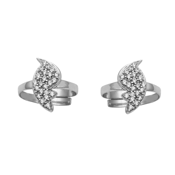 White CZ Leaf Pavé Toe Ring - Sterling Silver