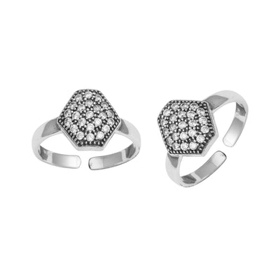White CZ Hexagon Pavé Toe Ring - Sterling Silver