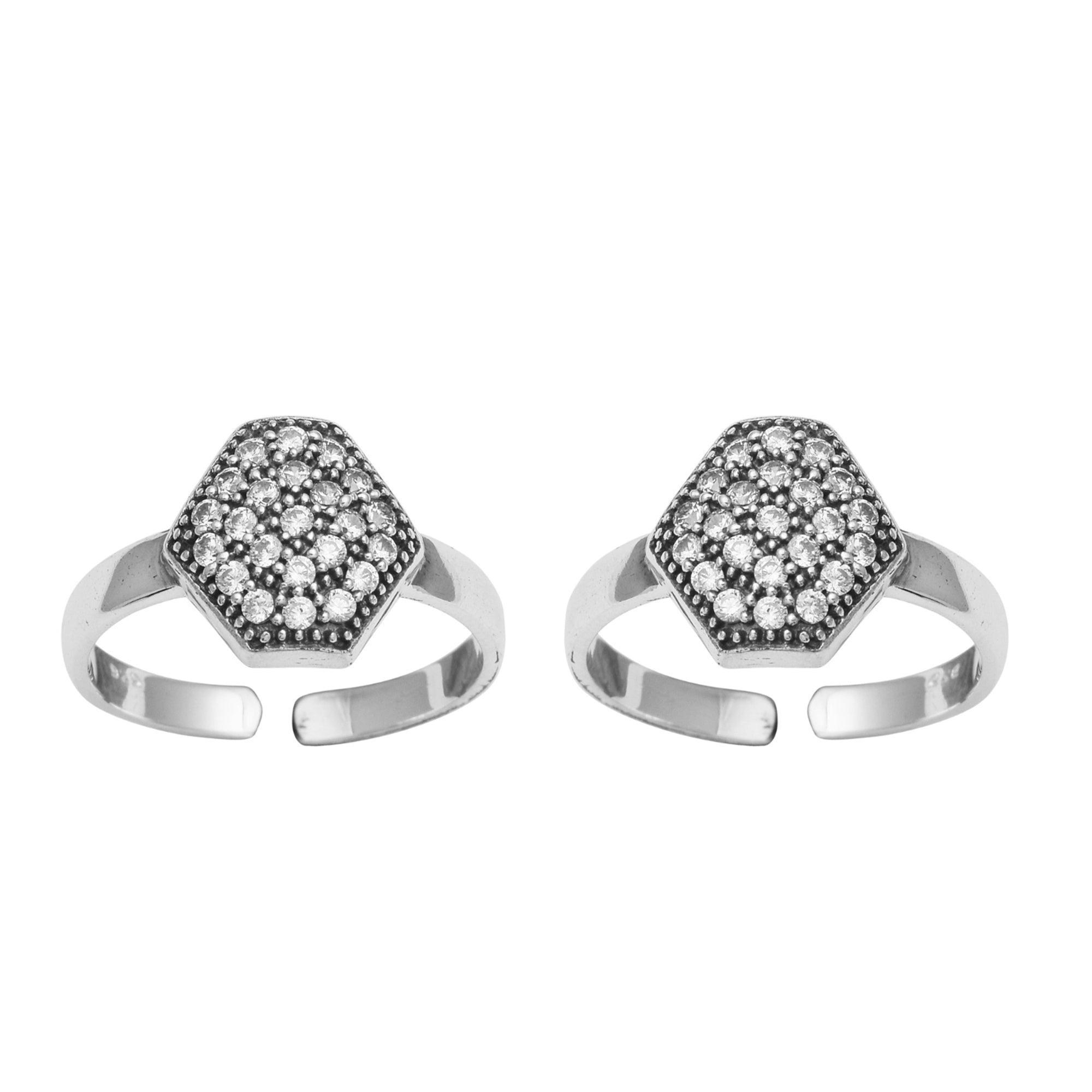 White CZ Hexagon Pavé Toe Ring - Sterling Silver