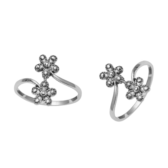Dual Floral Toe Ring – Sterling Silver