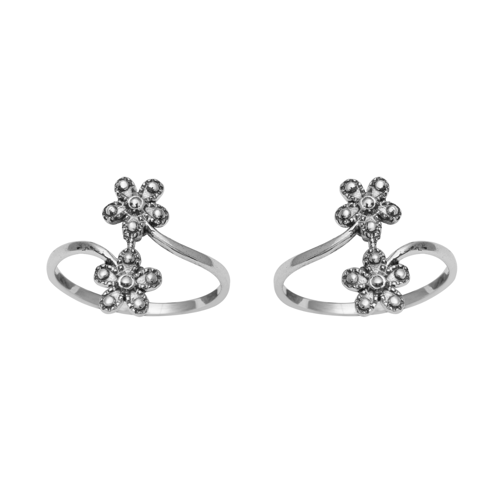Dual Floral Toe Ring – Sterling Silver