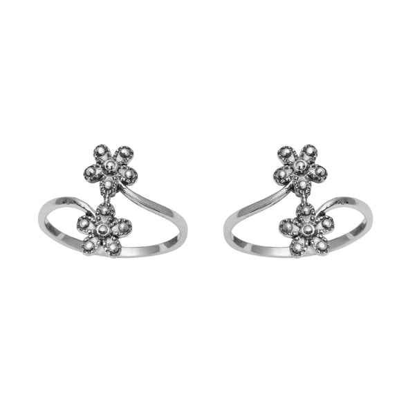 Dual Floral Toe Ring – Sterling Silver